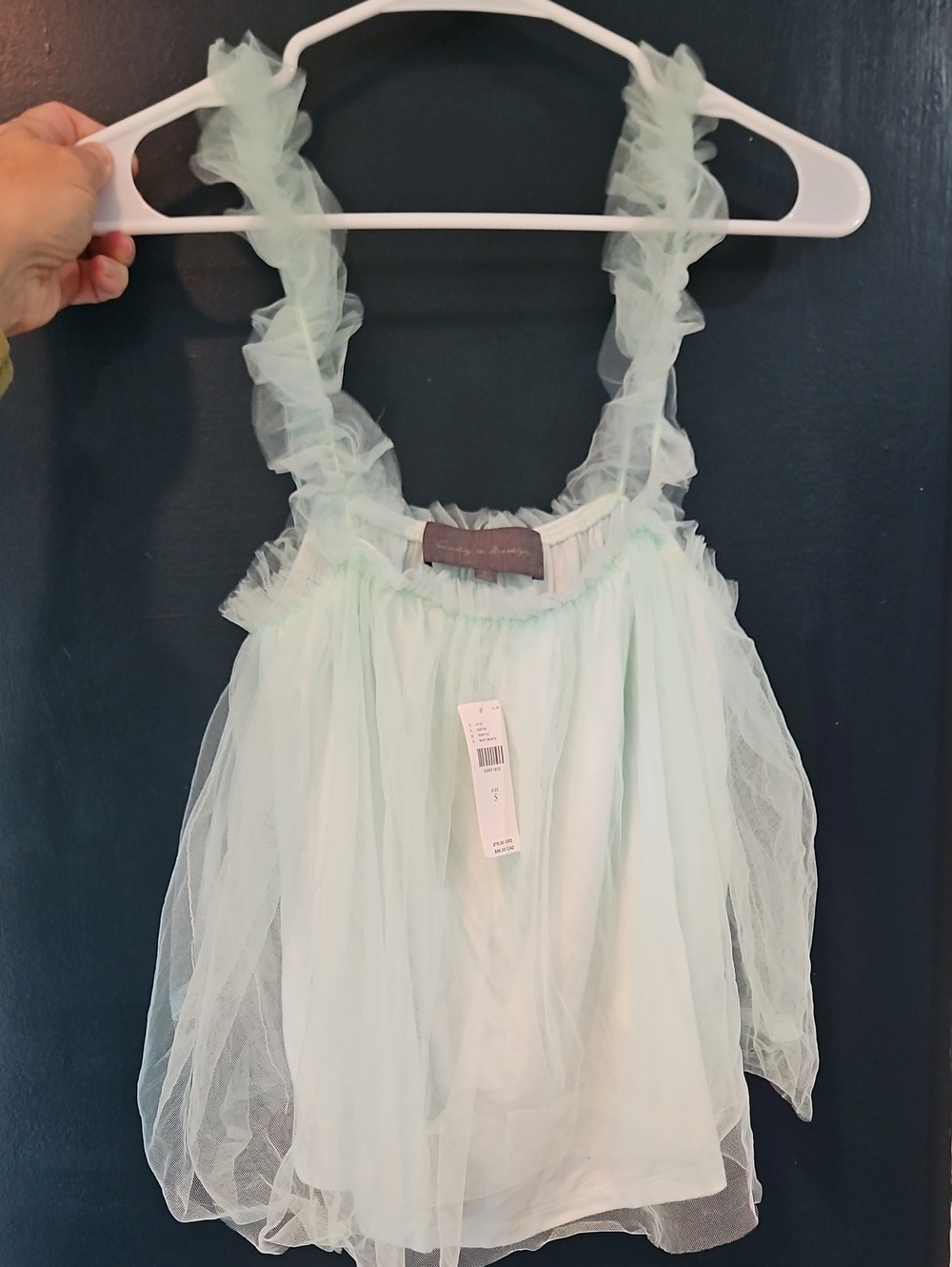 NWT Anthropologie Sunday in Brooklyn Mint Green Tulle Ruffle Tank Top Small